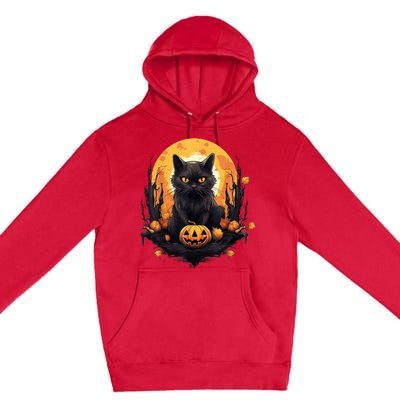 Scary Black Cat Pumpkin Halloween Costume Boy GIrls Kid Premium Pullover Hoodie