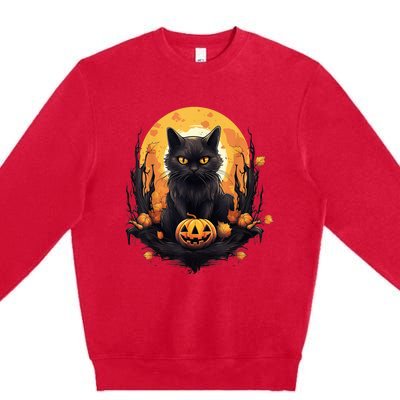 Scary Black Cat Pumpkin Halloween Costume Boy GIrls Kid Premium Crewneck Sweatshirt