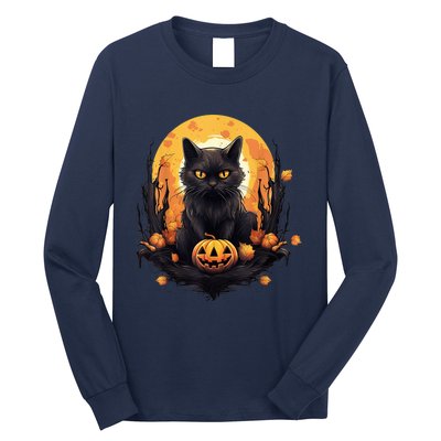 Scary Black Cat Pumpkin Halloween Costume Boy GIrls Kid Long Sleeve Shirt