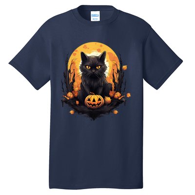 Scary Black Cat Pumpkin Halloween Costume Boy GIrls Kid Tall T-Shirt