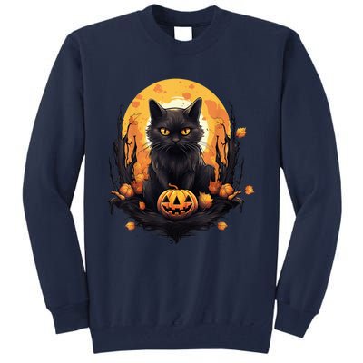 Scary Black Cat Pumpkin Halloween Costume Boy GIrls Kid Tall Sweatshirt