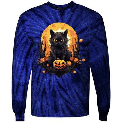 Scary Black Cat Pumpkin Halloween Costume Boy GIrls Kid Tie-Dye Long Sleeve Shirt