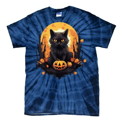 Scary Black Cat Pumpkin Halloween Costume Boy GIrls Kid Tie-Dye T-Shirt