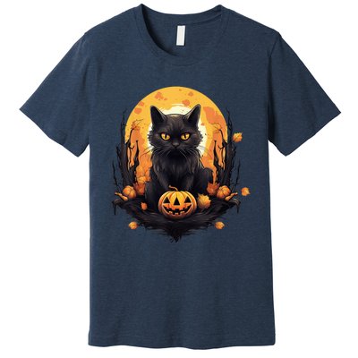 Scary Black Cat Pumpkin Halloween Costume Boy GIrls Kid Premium T-Shirt