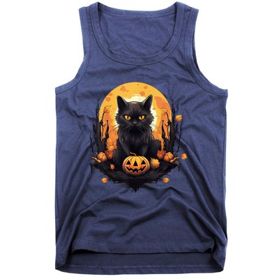 Scary Black Cat Pumpkin Halloween Costume Boy GIrls Kid Tank Top