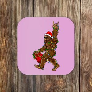 Santa Bigfoot Christmas Lights Rock Funny Sasquatch Believe Coaster