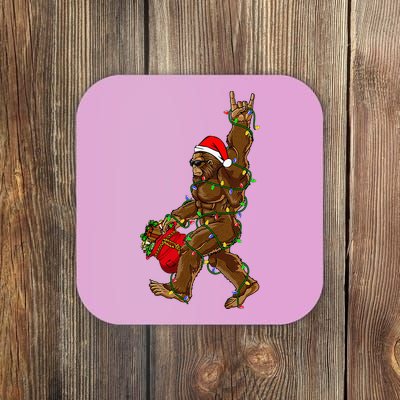 Santa Bigfoot Christmas Lights Rock Funny Sasquatch Believe Coaster