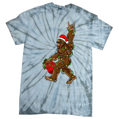 Santa Bigfoot Christmas Lights Rock Funny Sasquatch Believe Tie-Dye T-Shirt