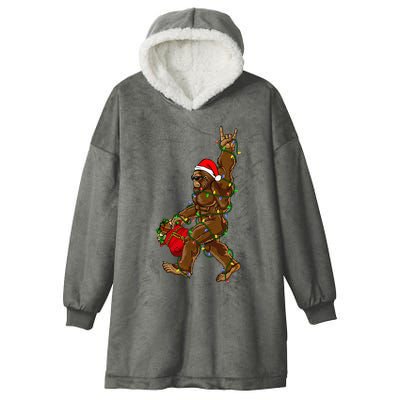 Santa Bigfoot Christmas Lights Rock Funny Sasquatch Believe Hooded Wearable Blanket