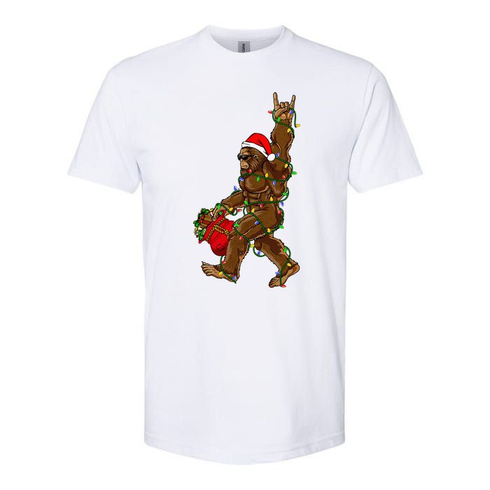 Santa Bigfoot Christmas Lights Rock Funny Sasquatch Believe Softstyle CVC T-Shirt