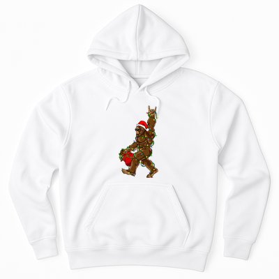 Santa Bigfoot Christmas Lights Rock Funny Sasquatch Believe Hoodie