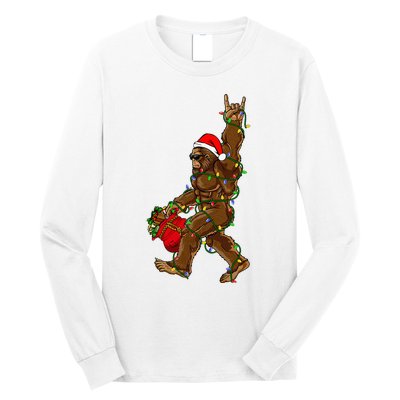 Santa Bigfoot Christmas Lights Rock Funny Sasquatch Believe Long Sleeve Shirt