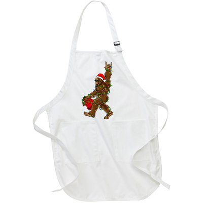 Santa Bigfoot Christmas Lights Rock Funny Sasquatch Believe Full-Length Apron With Pockets