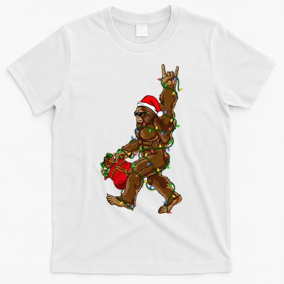 Santa Bigfoot Christmas Lights Rock Funny Sasquatch Believe T-Shirt