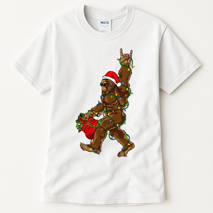 Santa Bigfoot Christmas Lights Rock Funny Sasquatch Believe Tall T-Shirt