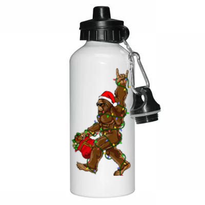 Santa Bigfoot Christmas Lights Rock Funny Sasquatch Believe Aluminum Water Bottle