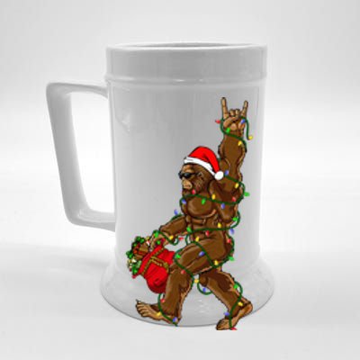 Santa Bigfoot Christmas Lights Rock Funny Sasquatch Believe Beer Stein