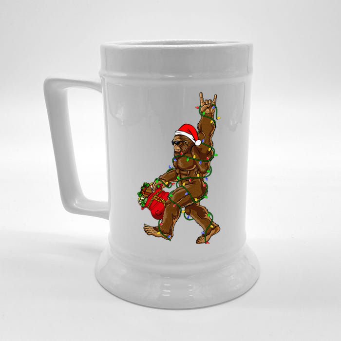 Santa Bigfoot Christmas Lights Rock Funny Sasquatch Believe Beer Stein