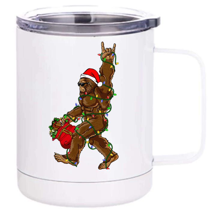 Santa Bigfoot Christmas Lights Rock Funny Sasquatch Believe 12 oz Stainless Steel Tumbler Cup