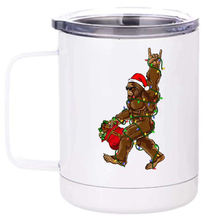 Santa Bigfoot Christmas Lights Rock Funny Sasquatch Believe 12 oz Stainless Steel Tumbler Cup