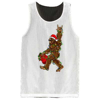 Santa Bigfoot Christmas Lights Rock Funny Sasquatch Believe Mesh Reversible Basketball Jersey Tank