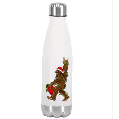 Santa Bigfoot Christmas Lights Rock Funny Sasquatch Believe Stainless Steel Insulated Water Bottle