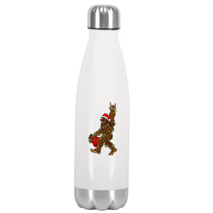 Santa Bigfoot Christmas Lights Rock Funny Sasquatch Believe Stainless Steel Insulated Water Bottle