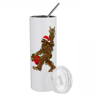 Santa Bigfoot Christmas Lights Rock Funny Sasquatch Believe Stainless Steel Tumbler