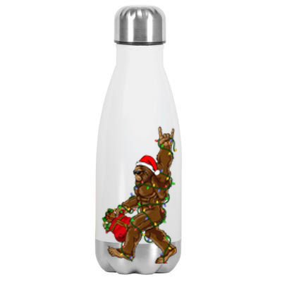 Santa Bigfoot Christmas Lights Rock Funny Sasquatch Believe Stainless Steel Insulated Water Bottle