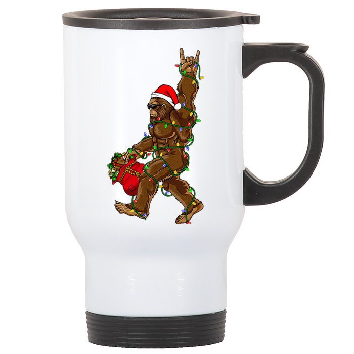 Santa Bigfoot Christmas Lights Rock Funny Sasquatch Believe Stainless Steel Travel Mug