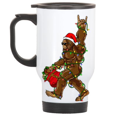 Santa Bigfoot Christmas Lights Rock Funny Sasquatch Believe Stainless Steel Travel Mug