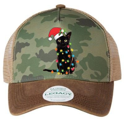 Santa Black Cat Tangled Up In Christmas Tree Lights Holiday Gift Legacy Tie Dye Trucker Hat