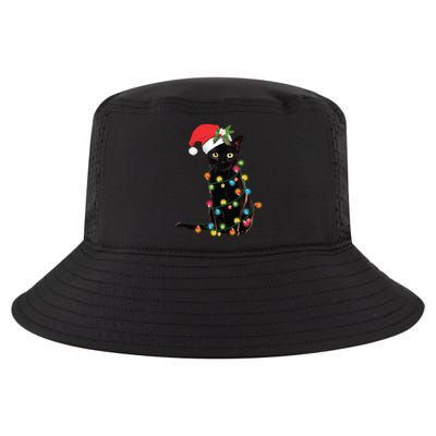 Santa Black Cat Tangled Up In Christmas Tree Lights Holiday Gift Cool Comfort Performance Bucket Hat