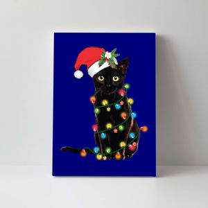 Santa Black Cat Tangled Up In Christmas Tree Lights Holiday Gift Canvas