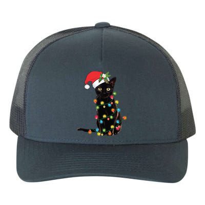 Santa Black Cat Tangled Up In Christmas Tree Lights Holiday Gift Yupoong Adult 5-Panel Trucker Hat