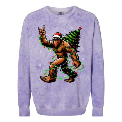 Santa Bigfoot Christmas Tree Xmas Lights Funny Sasquatch Colorblast Crewneck Sweatshirt