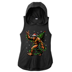 Santa Bigfoot Christmas Tree Xmas Lights Funny Sasquatch Ladies PosiCharge Tri-Blend Wicking Draft Hoodie Tank