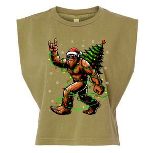 Santa Bigfoot Christmas Tree Xmas Lights Funny Sasquatch Garment-Dyed Women's Muscle Tee