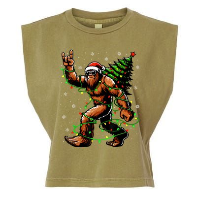 Santa Bigfoot Christmas Tree Xmas Lights Funny Sasquatch Garment-Dyed Women's Muscle Tee