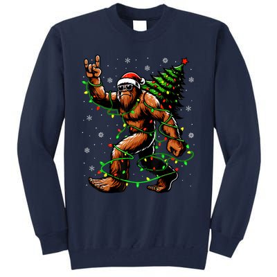 Santa Bigfoot Christmas Tree Xmas Lights Funny Sasquatch Tall Sweatshirt