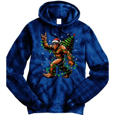 Santa Bigfoot Christmas Tree Xmas Lights Funny Sasquatch Tie Dye Hoodie