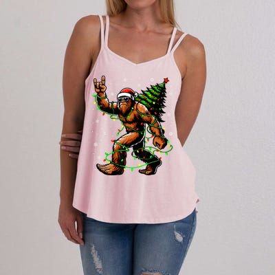 Santa Bigfoot Christmas Tree Xmas Lights Funny Sasquatch Women's Strappy Tank