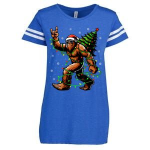 Santa Bigfoot Christmas Tree Xmas Lights Funny Sasquatch Enza Ladies Jersey Football T-Shirt