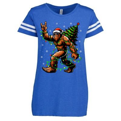 Santa Bigfoot Christmas Tree Xmas Lights Funny Sasquatch Enza Ladies Jersey Football T-Shirt