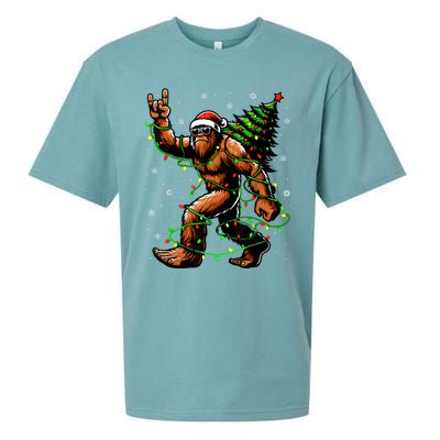 Santa Bigfoot Christmas Tree Xmas Lights Funny Sasquatch Sueded Cloud Jersey T-Shirt