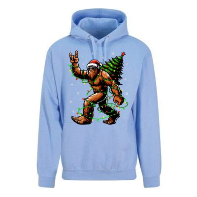 Santa Bigfoot Christmas Tree Xmas Lights Funny Sasquatch Unisex Surf Hoodie