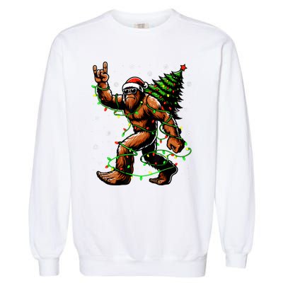 Santa Bigfoot Christmas Tree Xmas Lights Funny Sasquatch Garment-Dyed Sweatshirt