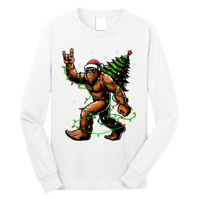 Santa Bigfoot Christmas Tree Xmas Lights Funny Sasquatch Long Sleeve Shirt