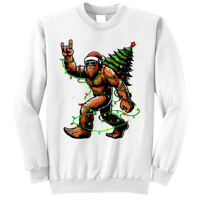 Santa Bigfoot Christmas Tree Xmas Lights Funny Sasquatch Sweatshirt