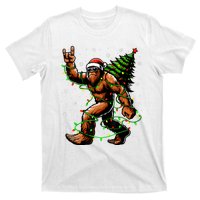 Santa Bigfoot Christmas Tree Xmas Lights Funny Sasquatch T-Shirt